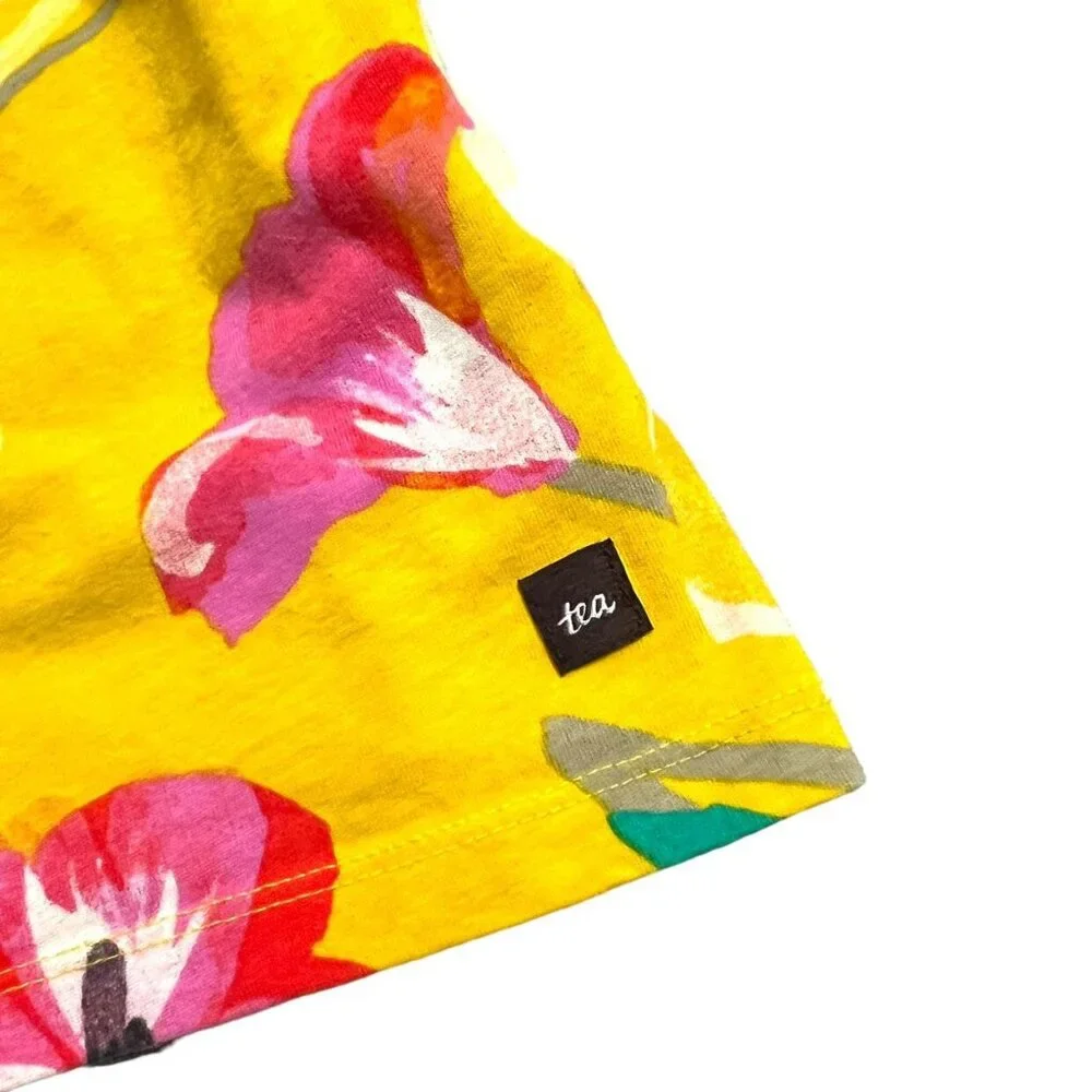Tea Collection Sz 7 Yellow Hibiscus Flower Wrap Neck Dress